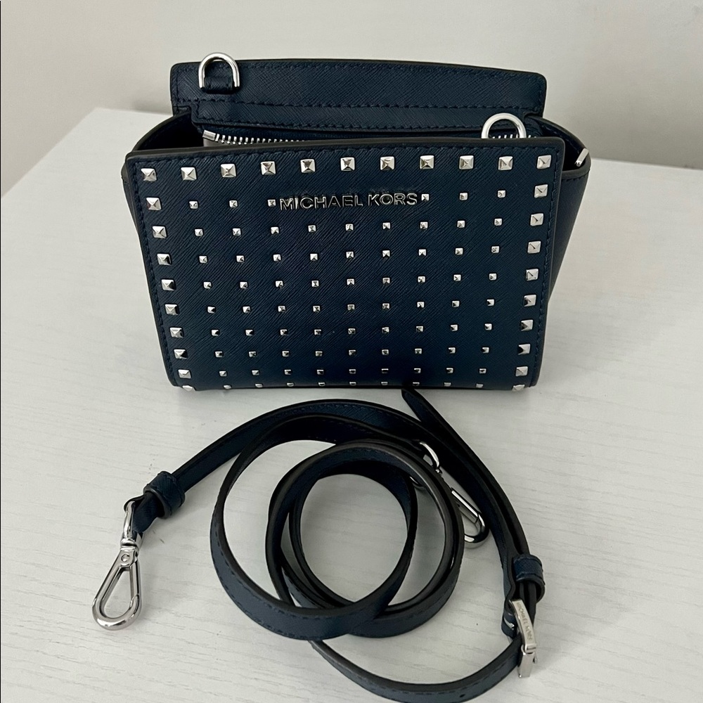 Michael Kors Navy Blue Studded Crossbody Purse